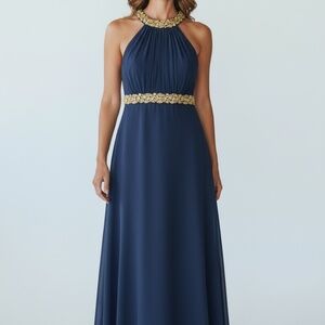 JS Boutique Elegant navy and Gold Evening Gown 12